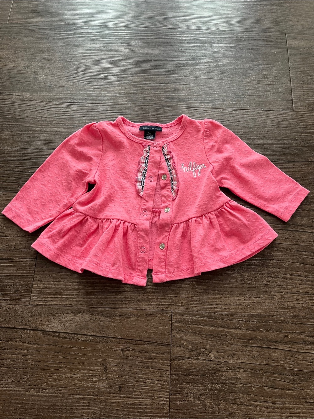 Tommy Hilfiger Baby Girl Coral Pink Peplum Snap Cardigan Size 3-6 Month